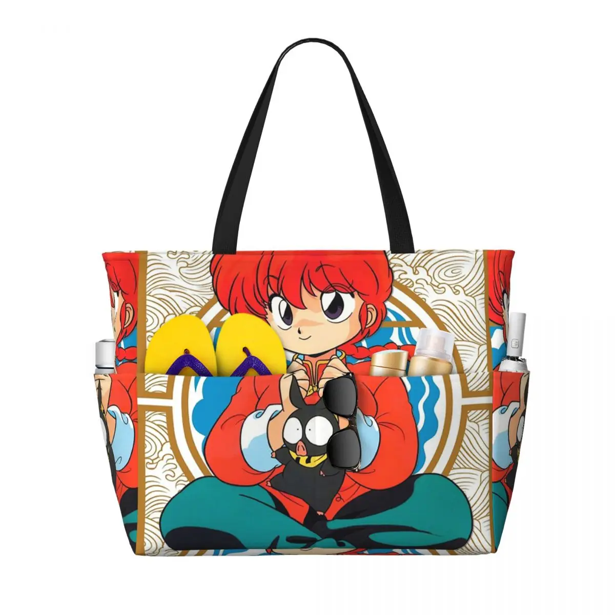 

Ranma And P-Chan Beach Tote Bag Sport Gym Yoga Duffle Large Tote Bag Women Travel Bag Fitness bag