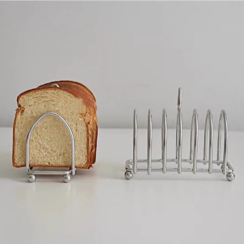 【6-Slice Stainless Steel Toast Bread Rack Food Display Tool Restaurant Home Bread Holder Kitchen Gadgets Accessories】