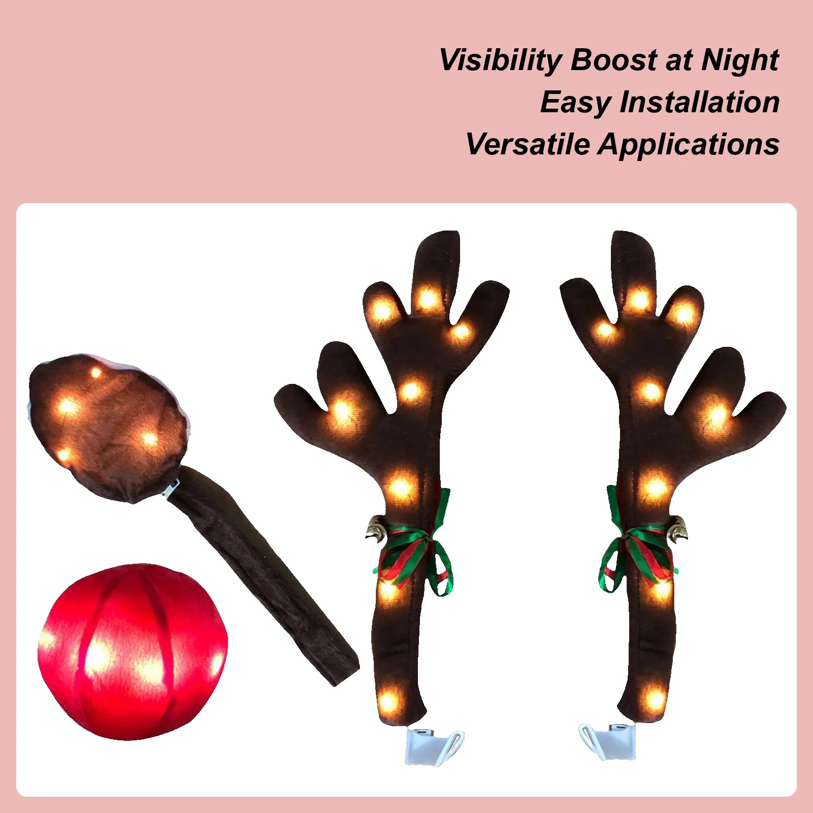 

Car Reindeer Antler Kit Festive Costume With LED Lights Reindeer Car Kit For Holiday Van Party Seasonal Celebration Festive