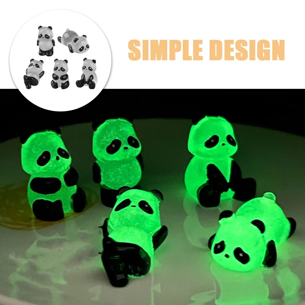 

5 Pcs Luminous Panda Ornaments Tiny Miniature Resin Animal Glow-in-the-dark Decorations Figurines Sculpture Three-dimensional
