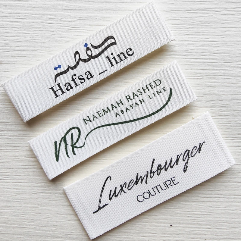 Custom White Clothing Label brand organic Cotton Ribbon Labels  Matte tape color printing Washable logo or text sewing Label
