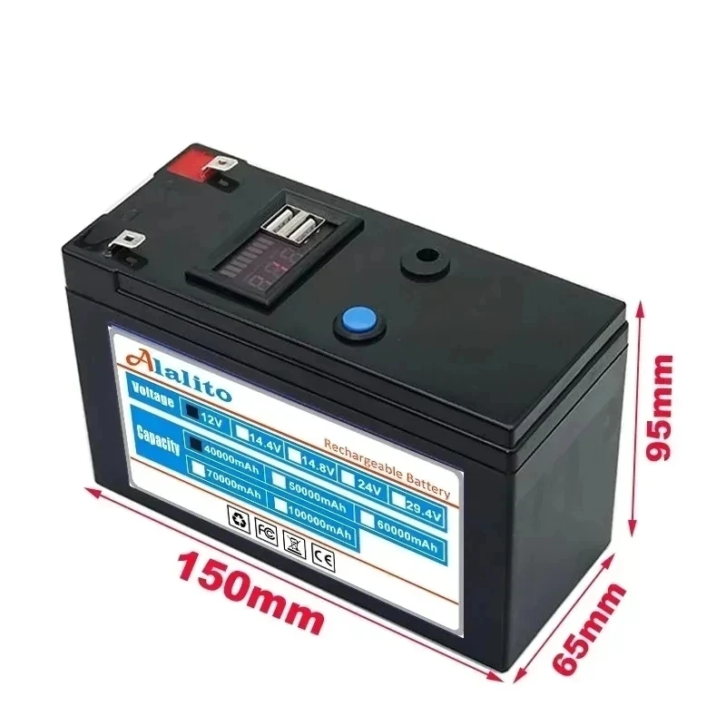 12V Battery 100Ah 18650 lithium battery pack Rechargeable battery for solar energy electric vehicle battery+12.6v3A charger