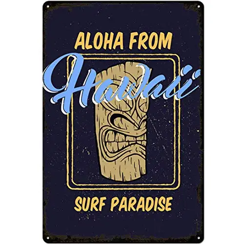 Original Retro Design Hawaii Surf Paradise Tin Metal Signs Wall Art | Thick Tinplate Print Poster Wall Decoration for Bar