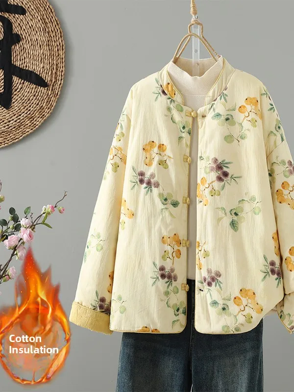 

Handmade ort Outerwear New Chinese Sle Winter Coat for Women Commute Ethnic Sle Thiened Cotton Jaet round Ne Sing...