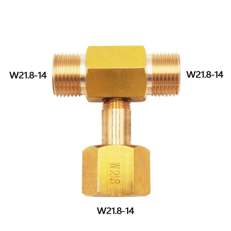 A14F-W21.8-14 CO2 Tank Bottle Brass Threaded Tee Fitting 3 Way Connector Charging Fill Adaptor For Beer Homebrew  Aquarium