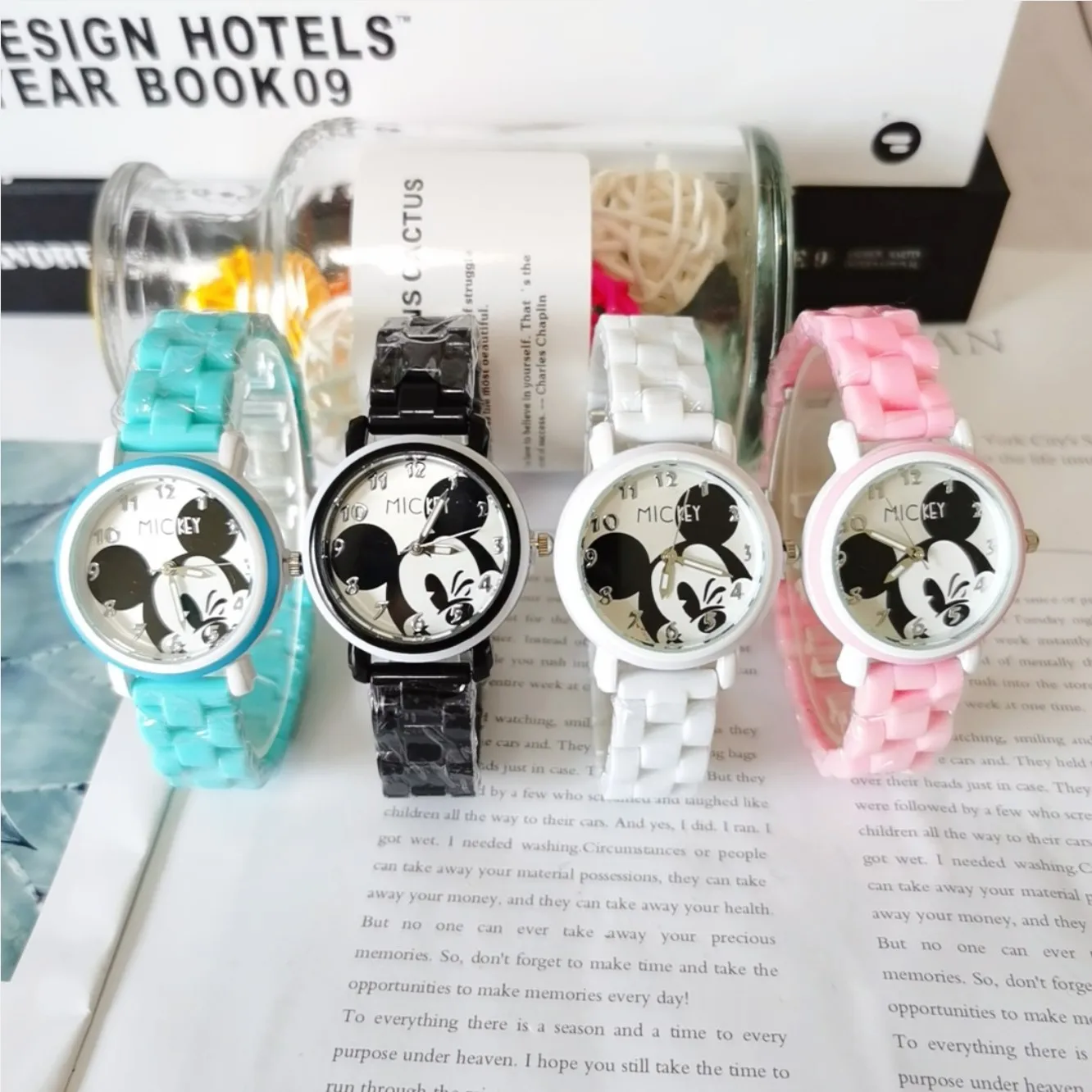 Jam Tangan Anak-anak Disney Micky Tali Plastik Penunjuk Jam Tangan Kuarsa Bercahaya Figur Anime Jam Tangan Hadiah Ulang Tahun Anak