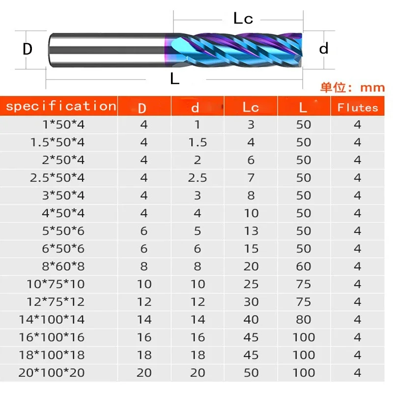 HRC65 4 Flutes carbide end mill milling tools Alloy Coating Tungsten Steel endmils Cnc machine cutting tools end mills