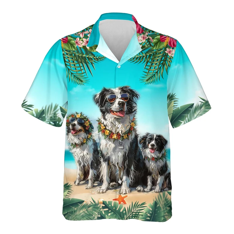 Cute Pet Dog Graphic Beach Shirt Doberman Corgi Schnauzer Shirts For Men Clothes Tropical Hawaiian Button Clothing Unisex Tops