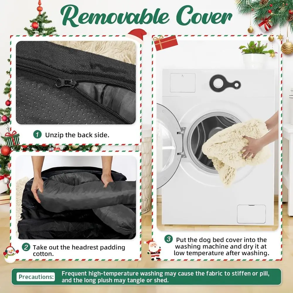 بطانية سرير كلب عيد الميلاد المنفوش - حصيرة قطيفة للأثاث، غطاء أريكة للعطلات، مناسب للكلاب والقطط المتوسطة (بيج)