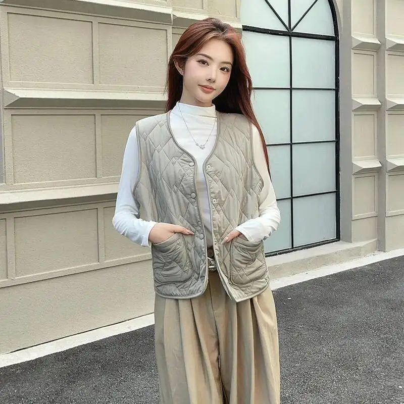 

Осень-зима, теплый хлопковый жилет, женский карманный повседневный легкий тонкий кардиган, куртка, базовые топы без рукавов с v-образным вырезом