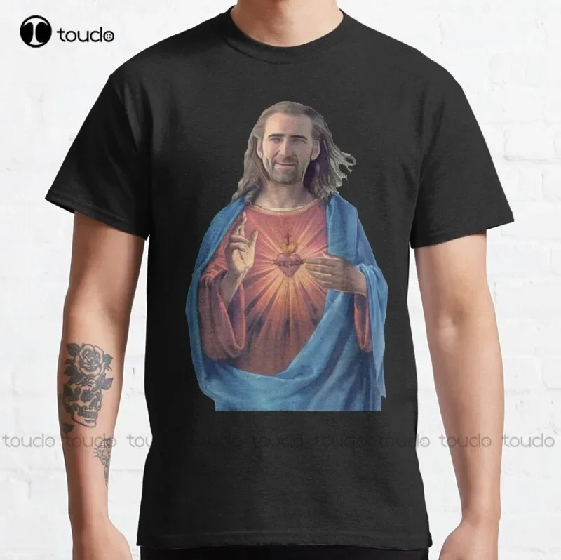 New Nicolas Cage Is Jesus  Classic T-Shirt Cotton Tee Shirt S-3Xl Custom Aldult Teen Unisex Digital Printing Tee Shirts