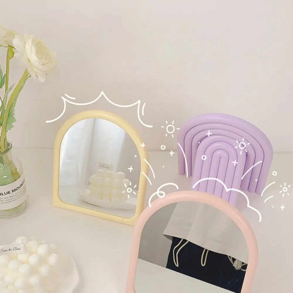 Portable Arch Shaped Makeup Mirror Foldable Elegant Dressing Mirror with Bracket Cute Desktop Stand Mirror Home Use