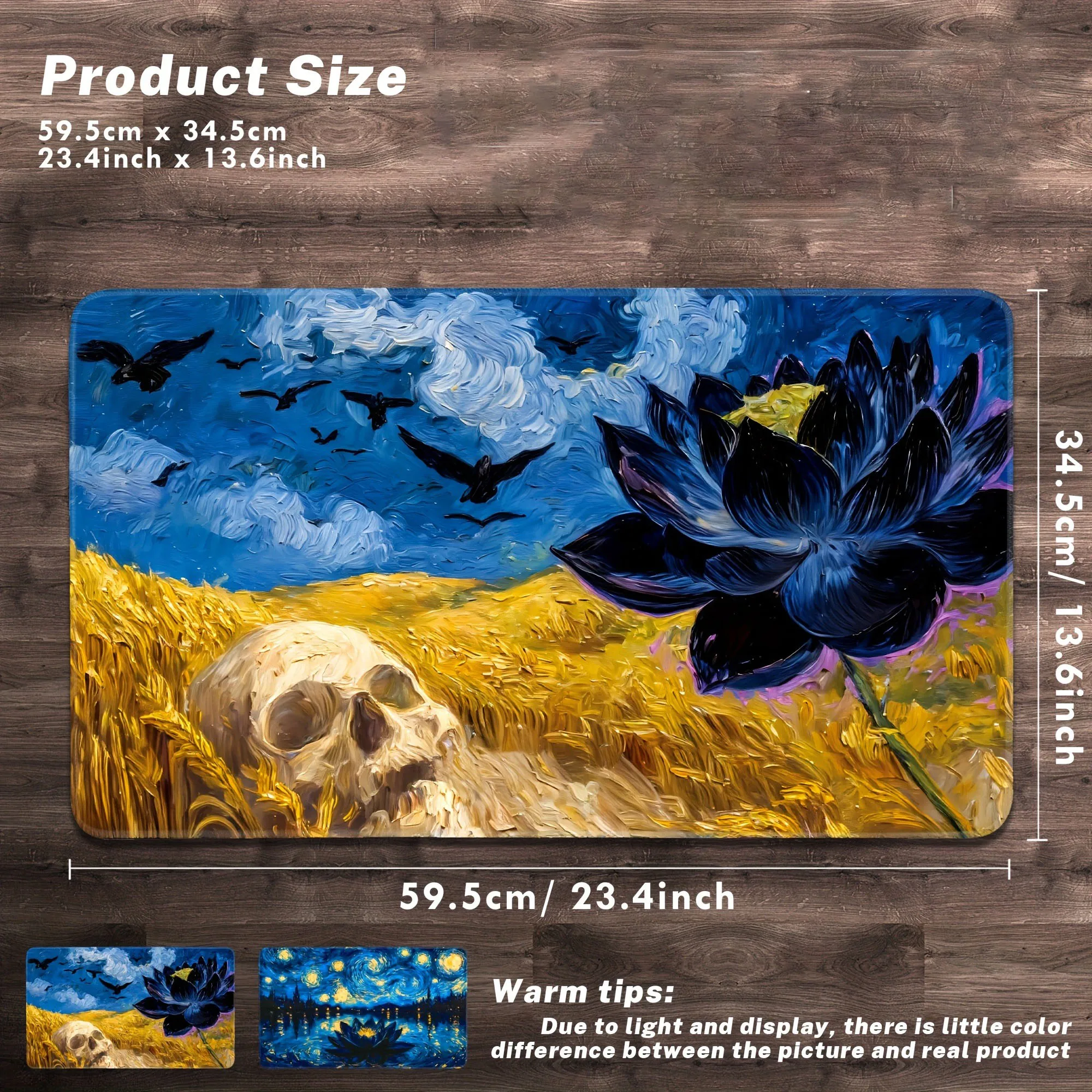 Van Gogh's Starry Night and Lotus Design Mouse Pad Computer Offices Mousepad Anti-slip Playmat for MTG DTCG CCG RPG Trading Rug