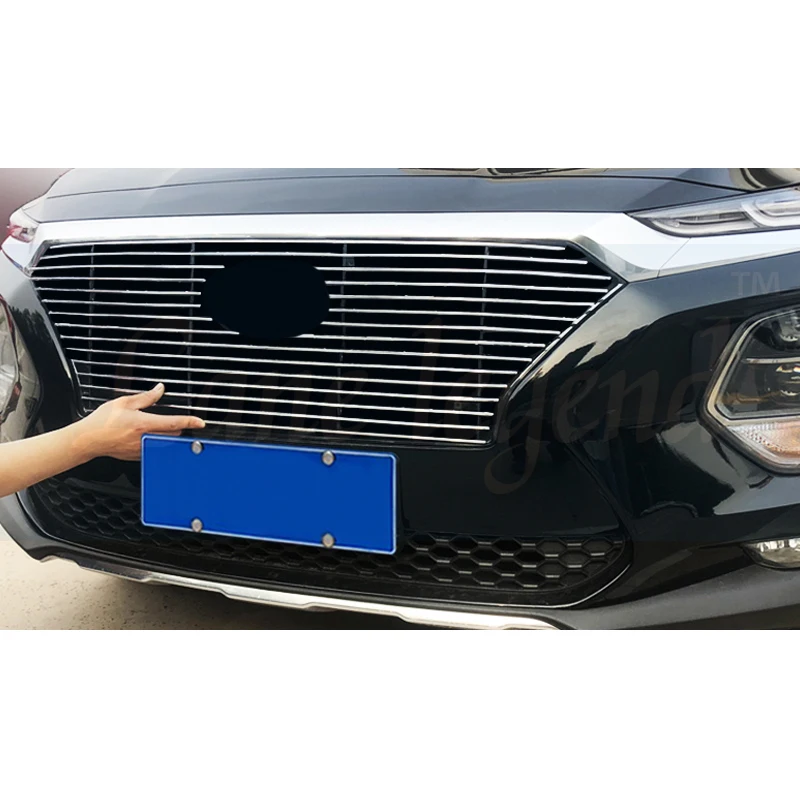 For Hyundai Santa Fe 2019~2020 Stainless Steel Center Racing Mesh Bumper Grills Billet Grille Cover Racing Grill Body Kit Grills