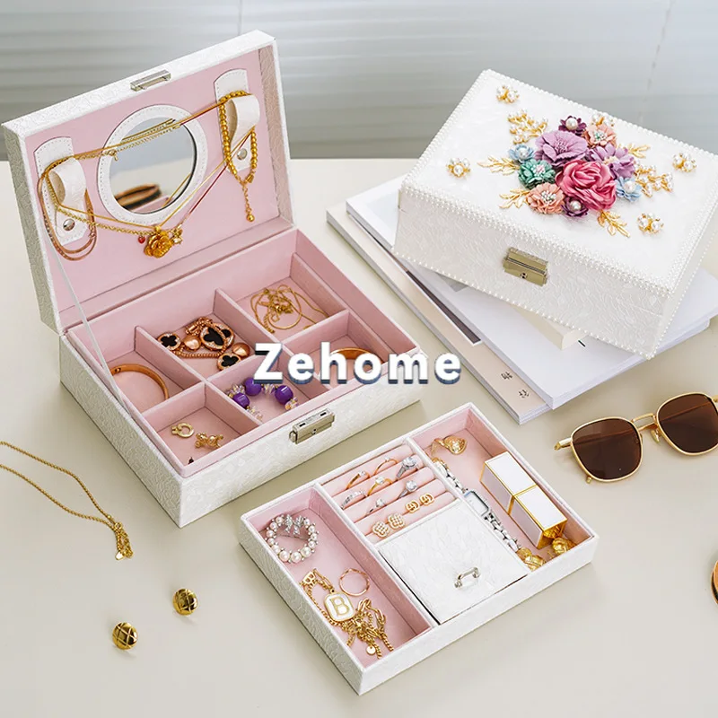 Flower jewelry box high jewelry box jewelry storage PU leather belt lock