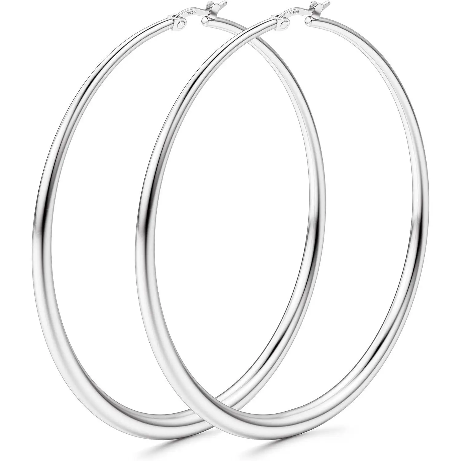 Fansilver Hoop Earrings S925 Sterling Silver Hypoallergenic Big Hoops 14K Gold Plated Stylish Earrings with Lightweight Hoops