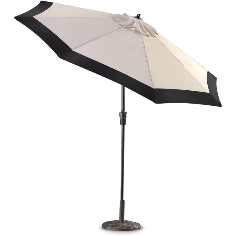 Two-Tone 9' Outdoor Patio Umbrella Push-Button Tilt Sun Shade for Deck, Yard, Backyard