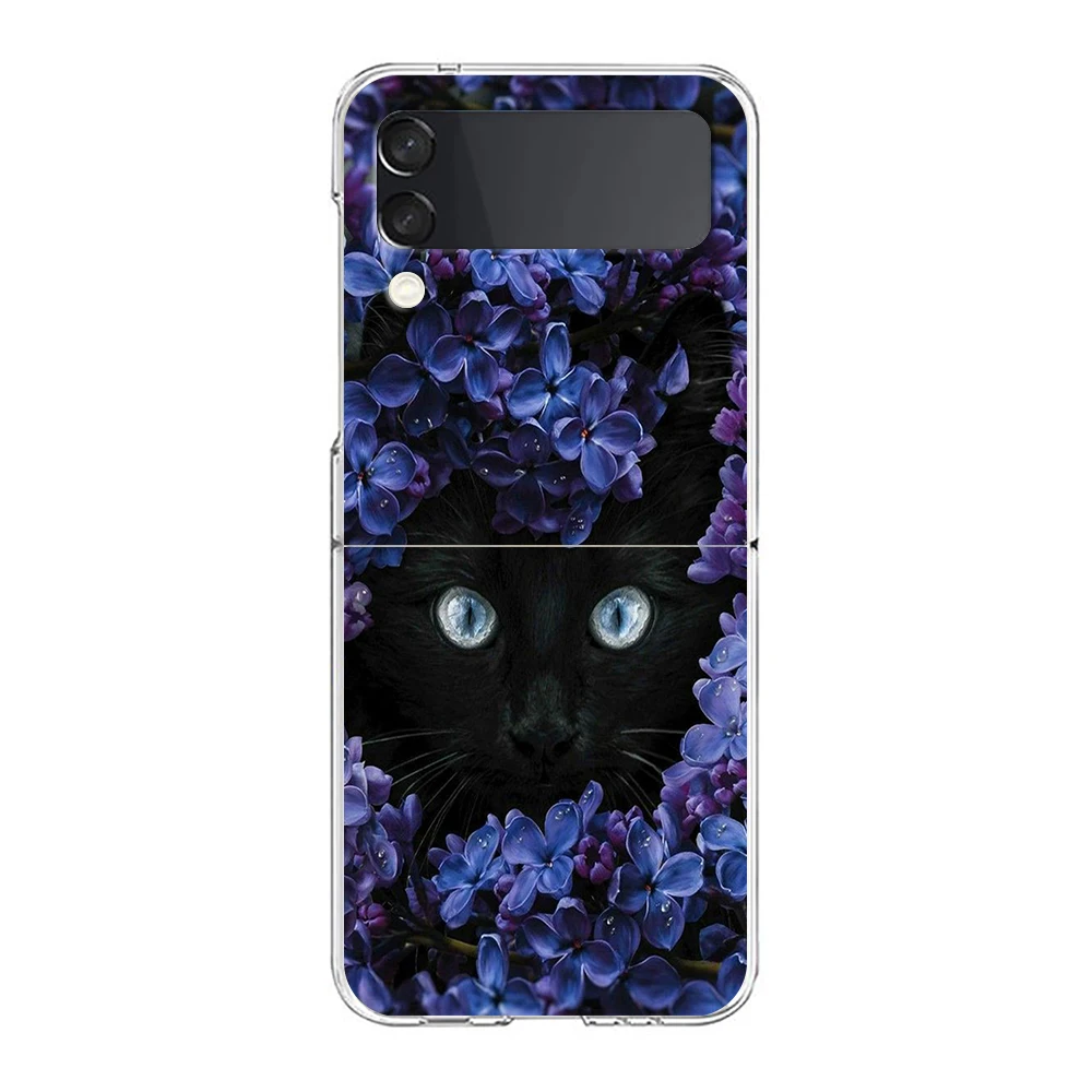 Phone Case For Samsung Galaxy Z Flip 3 4 5 Hard Folding Clear PC Bumper Cute Detection cat For Samsung Z Flip 6 Back Cover