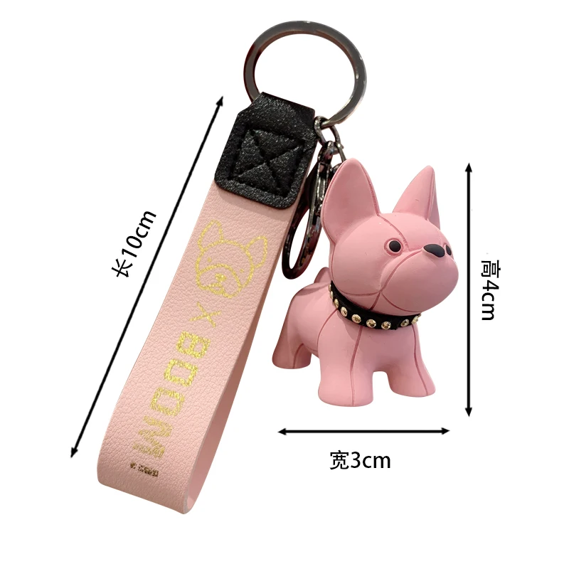 Fashion Punk French Bulldog Keychain PU Leather Dog Keychains for Women Bag Pendant Jewelry Trinket Men\'s Car Key Ring Key Chain