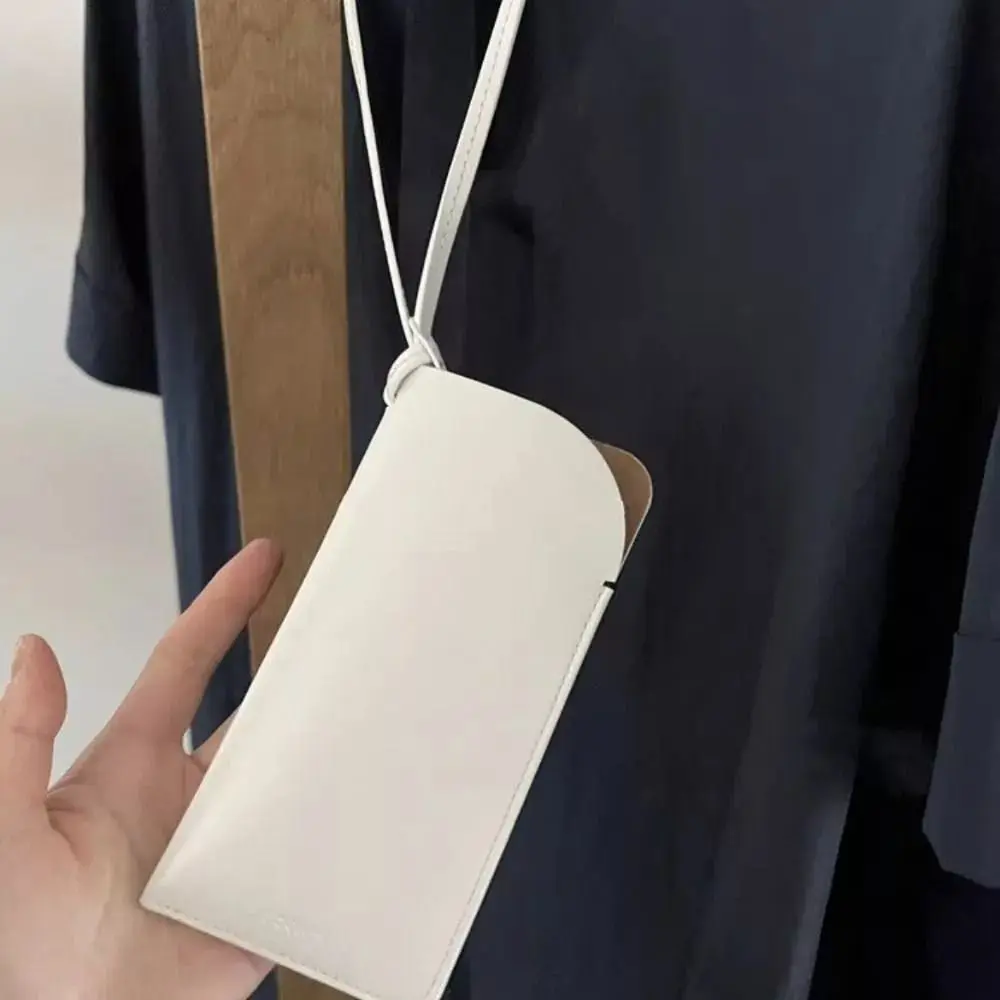 New PU Leather Glasses Storage Bag Hanging Neck Glasses Case Sunglasses Storage Clip Solid Color Eyewear Bag