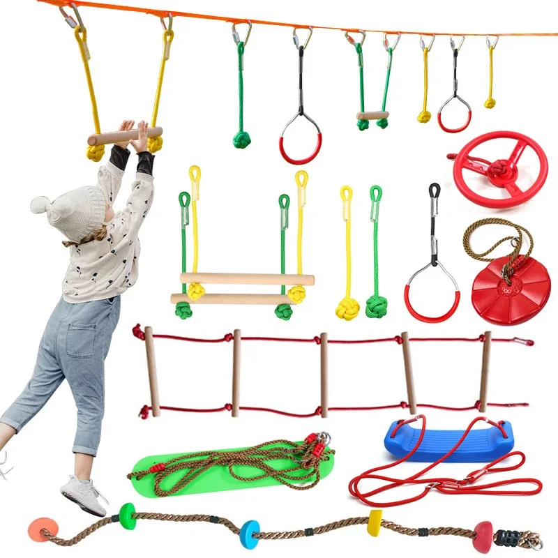 Ninja Boom Schommel Speelgoed Warrior Obstakelbaan voor Kinderen met Katrol Kit met Accessoires Aap Bars Gym Ringen Klimladder