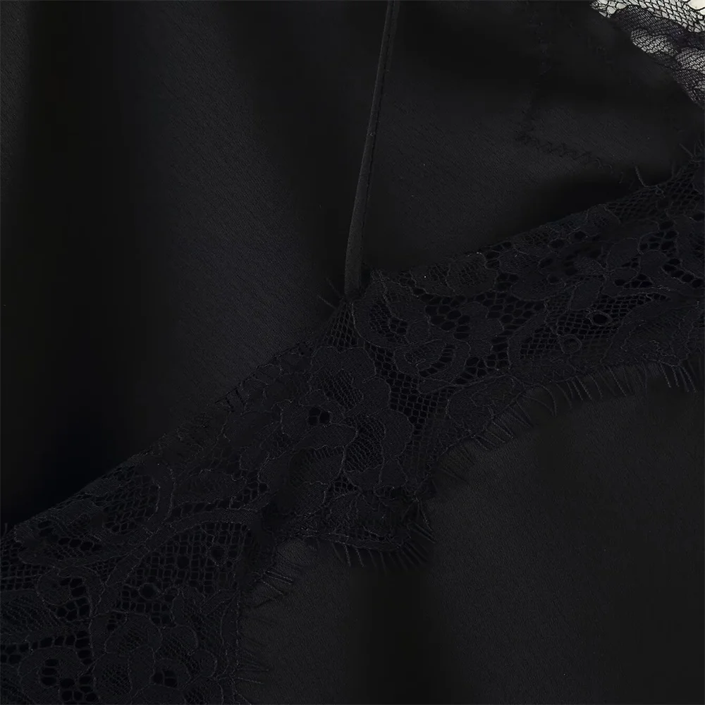 ヨーロッパとアメリカンスタイルの新しい女性のレース装飾サテンテクスチャサスペンダードレス不規則なロングスカート