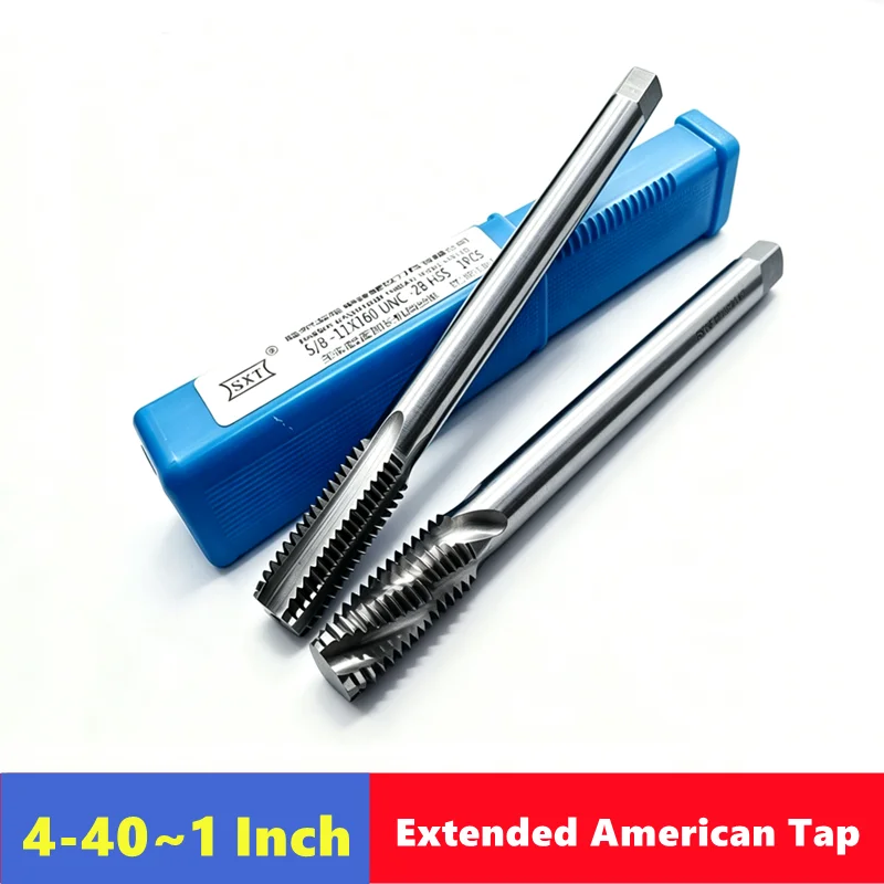 Extended American standard straight groove and spiral groove tap 6-32, 1/4, 5/16, 3/8, 1/2, 1 Inch, machine tool thread tapping