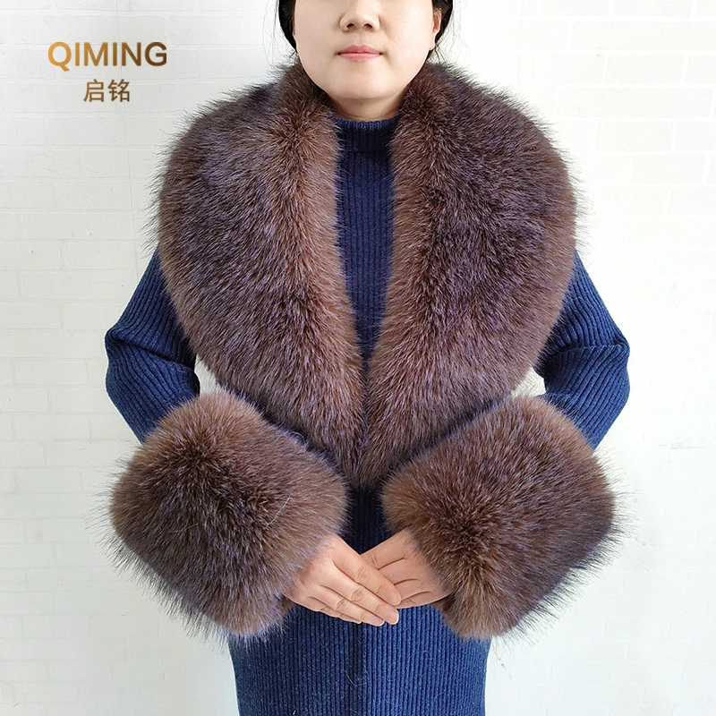 

Winter Faux Fur Collar Cuffs Set Warm Fake Fur Scarf Neck Warmer Women Fluffy Large Shawl Furry Scarves Coat Parka Accessories