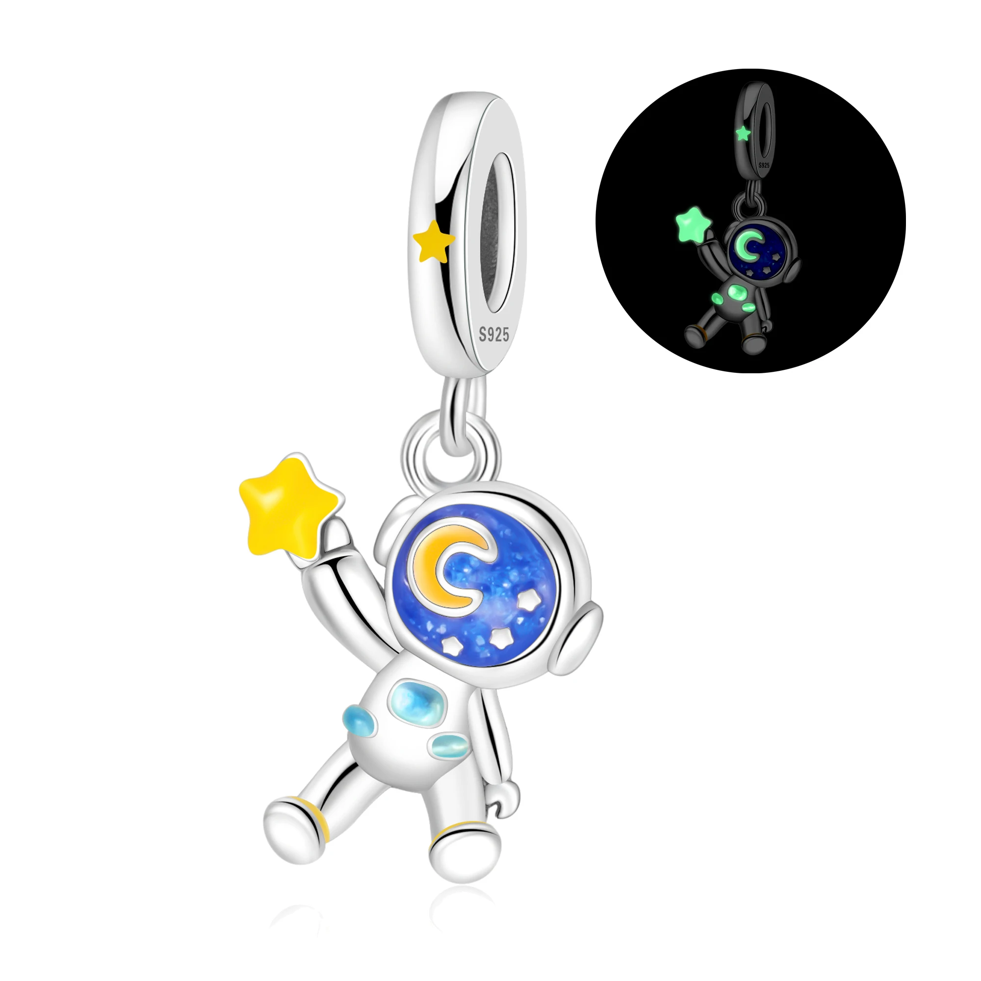 Pan Charms Glow in Dark Star Moon Sun Astronaut Rocket Pendant Galaxy Dream Gift for Space Lover Birthday Graduation Women Her