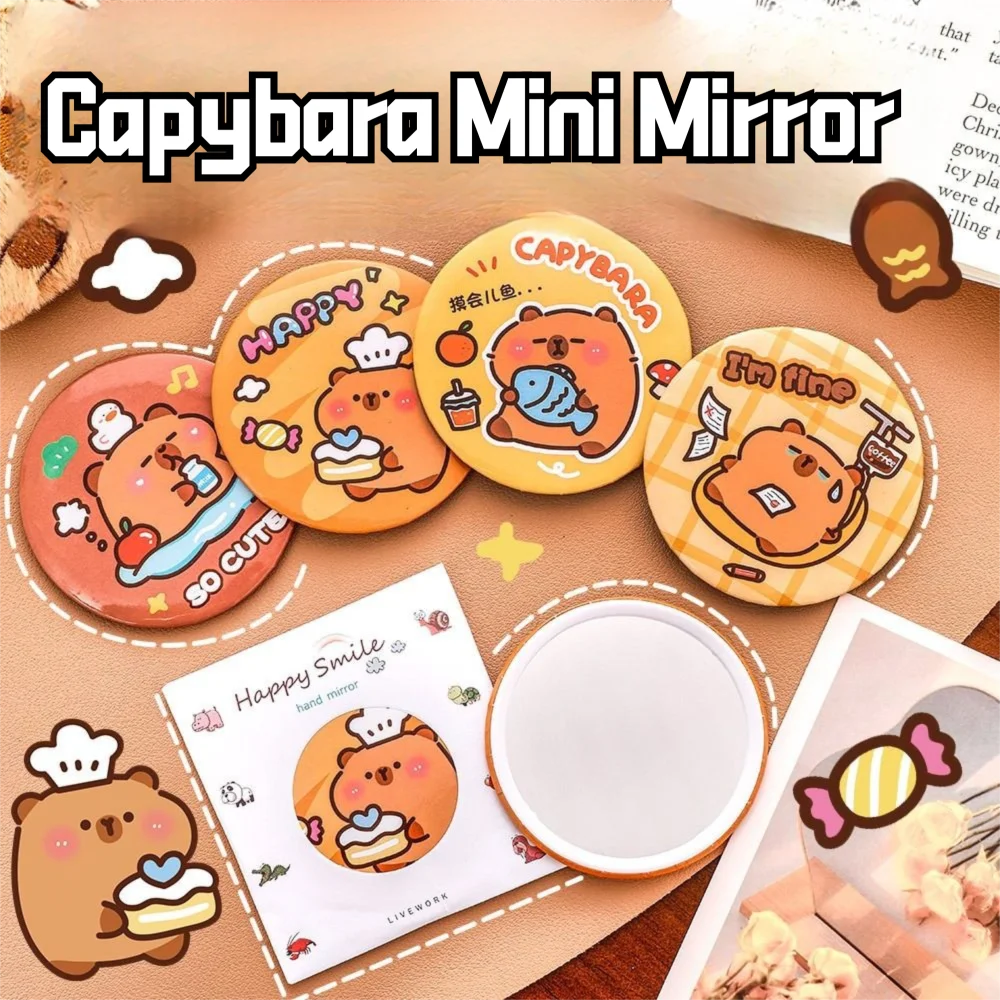 Mini Cartoon Capybara Cosmetische Spiegel Draagbare Ronde Handspiegel HD Kleine Make-upspiegel Cosmetica Gereedschap