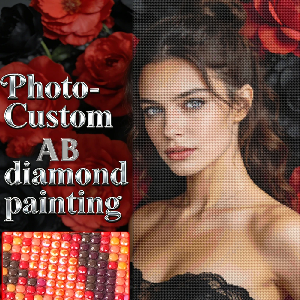 Huacan AB Drill Diamond Painting Photo Custom Full Square Round Drill Home Decor Diy Handmade Diamond Mosaic Private Personal