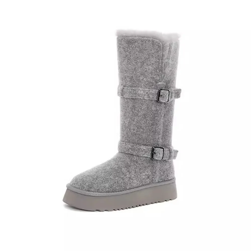 

Thick Bottomed Fleece Lined Long Tube Boots Women's Winter Snow Boots over Knee Fur Shoes Double Wear Cotton Shoes