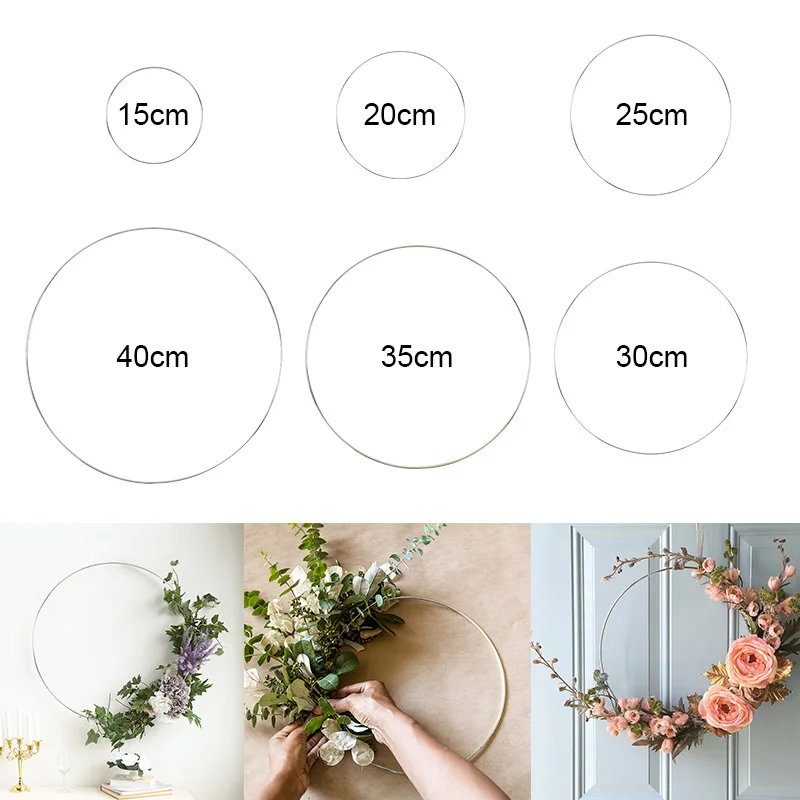 15-40 cm Hochzeit Kranz Silber Eisen Metall Ring Braut Handheld Girlande Dekoration Künstliche Blume Rack Party Hintergrund decor Hoop – Detail 3