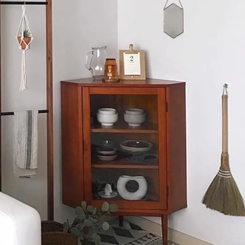 solid wood wine cabinet, corner sideboard, living room display cabinet, corner storage cabinet, corner storage cabinet