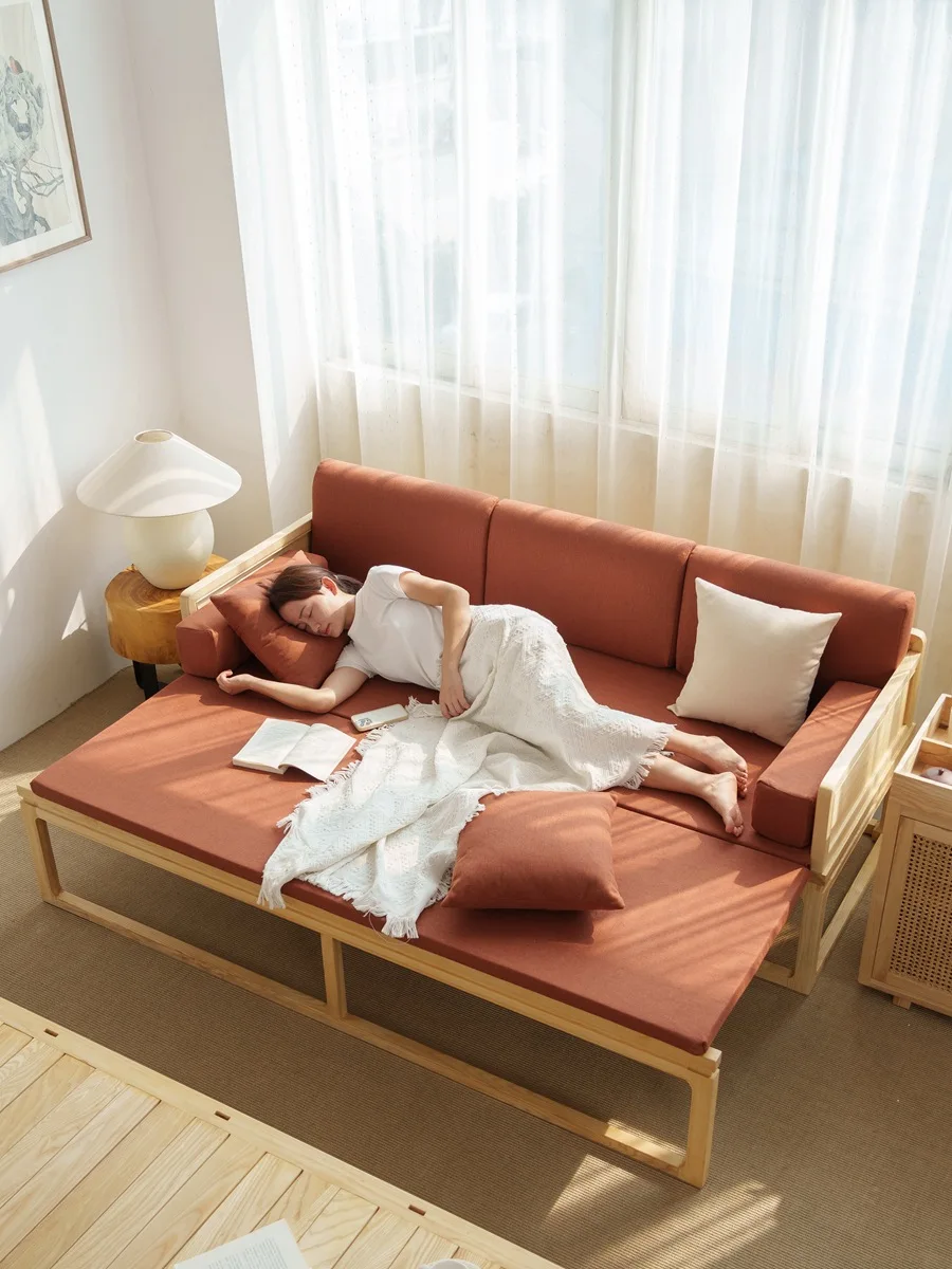 

New Chinese-style hoarding sliding bed Arhat Solid wood wabi-sandy wind retractable sofa Classical ash wood zen bed