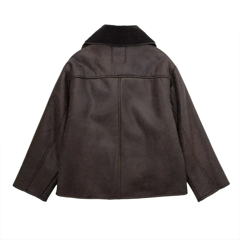 Chaqueta Bomber para mujer, chaqueta de piel sintética, abrigo de manga larga con botones para otoño e invierno, chaqueta gruesa informal Vintage para exteriores