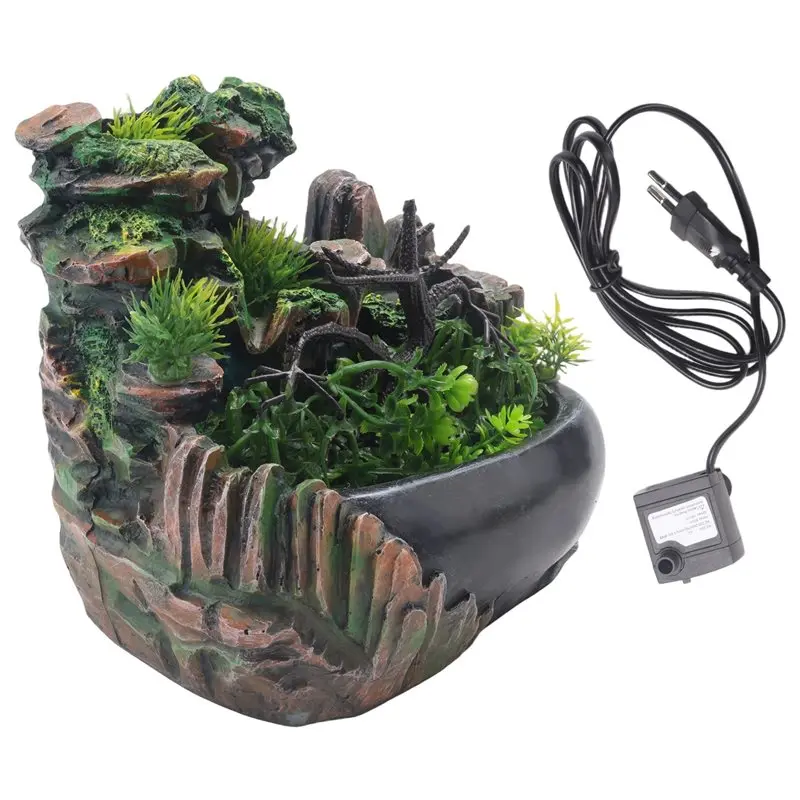 CMHI-EU Plug,Indoor Simulation Resin Rockery Waterscape Feng Shui Water Fountain Home Desktop Decoration Crafts