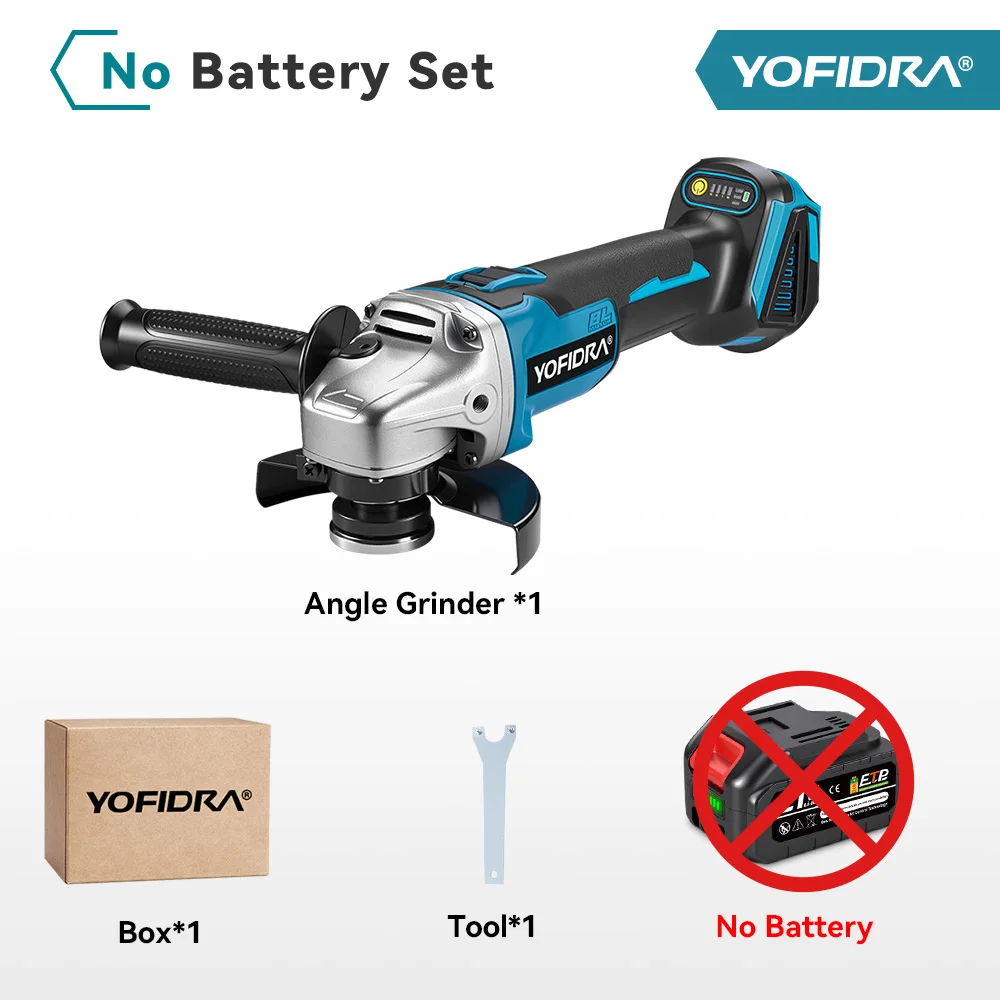 YOFIDRA 125mm Borstelloze Haakse Slijper 4 Versnellingen Draadloze Slijpmachine Snijden Houtbewerking Voor Makita 18 V-21 V batterij Pin