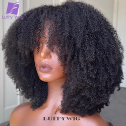 Peluca rizada Afro con flequillo, cabello humano completo hecho a máquina, cuero cabelludo, Top, 200 de densidad, Remy, brasileño, Bob corto, 4B, 4C
