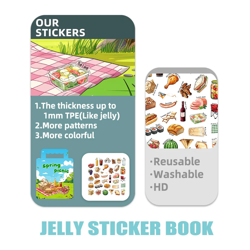 Bview Art Kids Sticker Book: Picnic & Spring Adventure, Reusable Early Learning Educational Toy for Focus & Fine Motor Skills