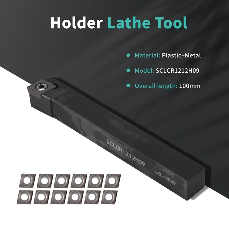 SCLCR1212H09 Holder Lathe Tool Cutter With 10Pcs CCMT09T304-PM Blades Insert CNC 100Mm