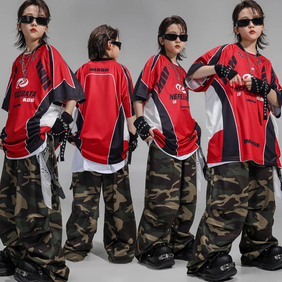 

Kid Kpop Hip Hop Clothing Red Letters T Shirt Top Camouflage Casual Parachute Pants for Girls Boys Jazz Dance Costumes Clothes