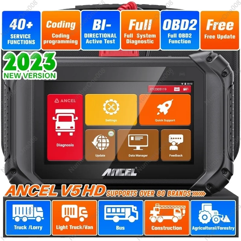 

ANCEL V5 HD Heavy Duty Truck Diagnostic Tool Full System Diagnosis 40 Reset Service ECU Codes