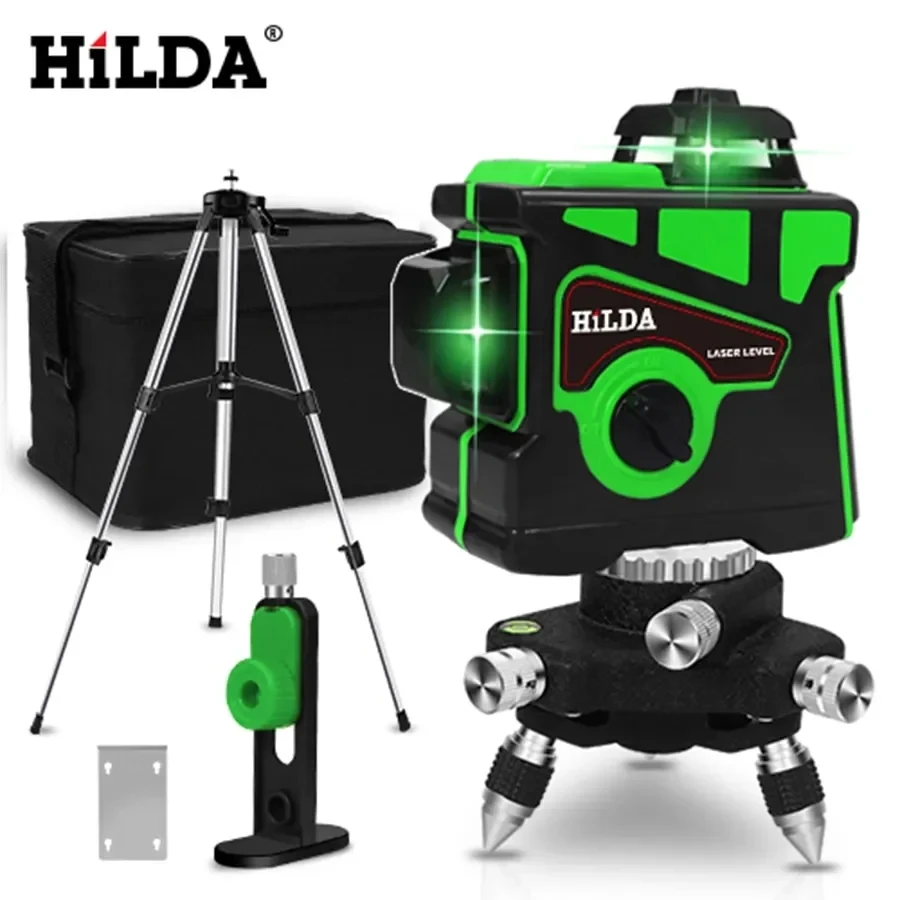 HILDA Laser Level 12 Lines 3D Level Self-Leveling 360 Horizontal And Vertical Cross Super Powerful Green Laser Level