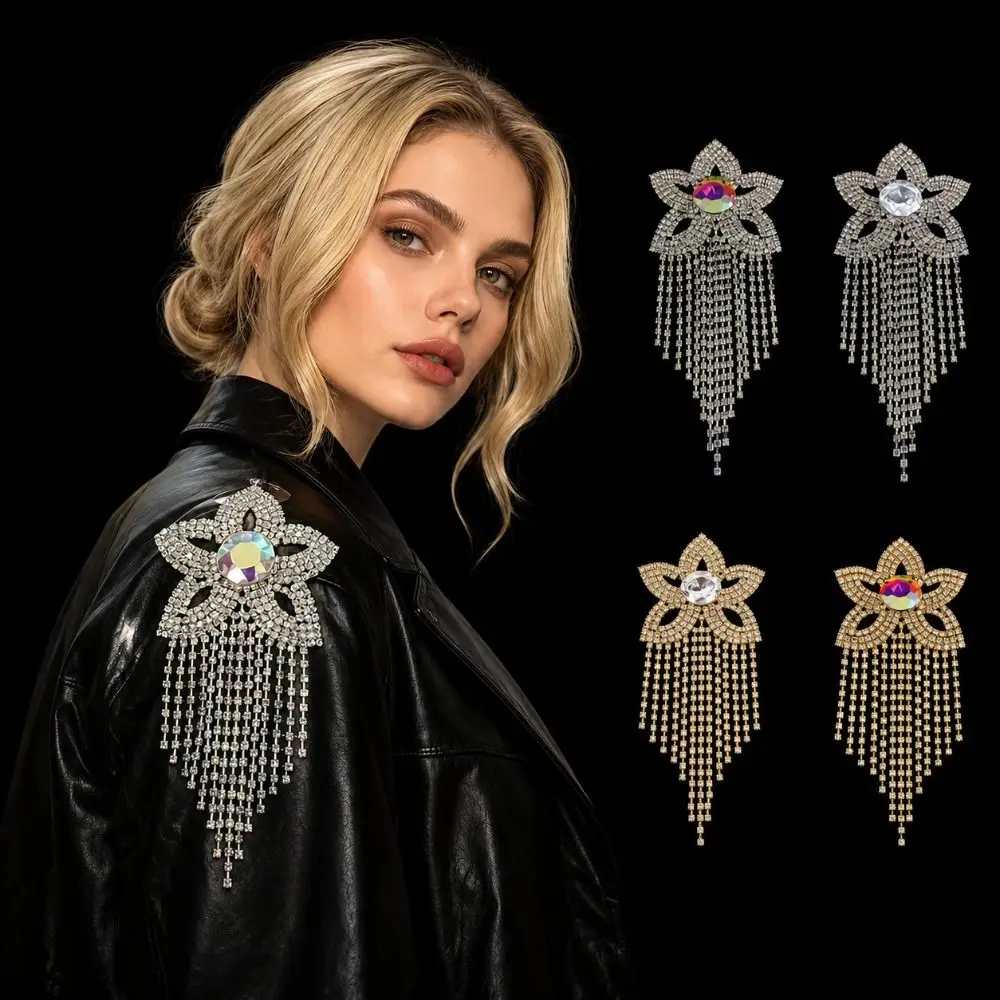 Rhinestone Shoulder Epaulets Fringe Exaggerated Shoulder Applique Sparkly AB Crystal Lightweight Shoulder Ornament Evening Dress