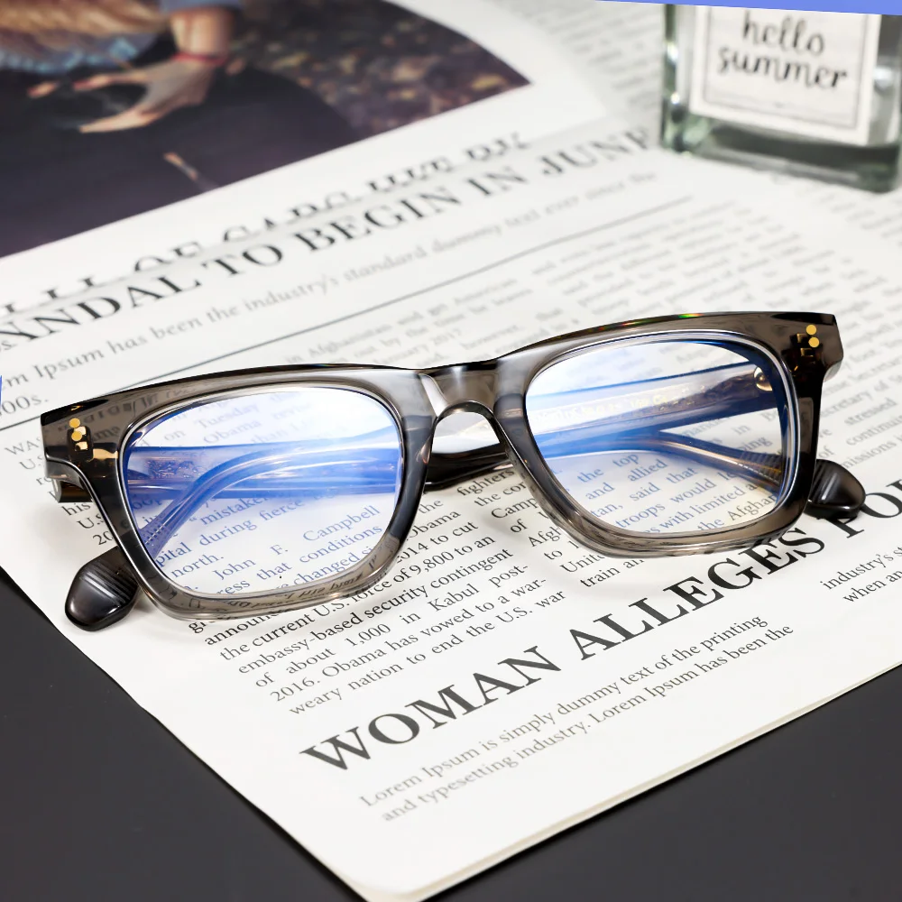 

Optical Lenses Men Glasses Frame Trendy Square Horn-Rimmed Frame Thick Acetate for Women Anti Blue Light Computer