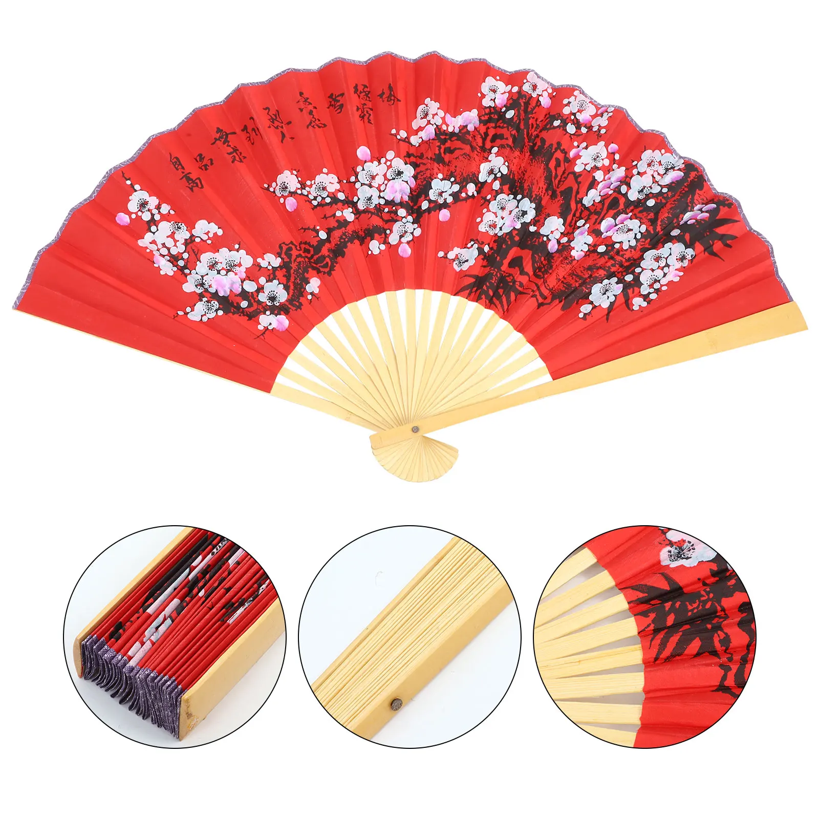 

Giant 0.5*0.9M Oversized Folding Fan Red Fabric Plum Blossom Chinese Traditional Wall Decor For Wedding Asian Art