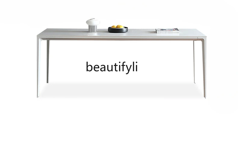 

Modern simple rock slab white dining table large and small apartment high-end Delifeng imported Nordic marble dining table