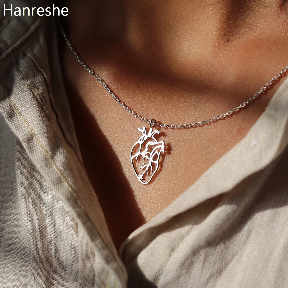 Hanreshe Heart Anatomy Necklace Silver Plated Pendant Human Organ Jewelry for Biology Medical Necklaces Gift for Doctor\'s Nurse