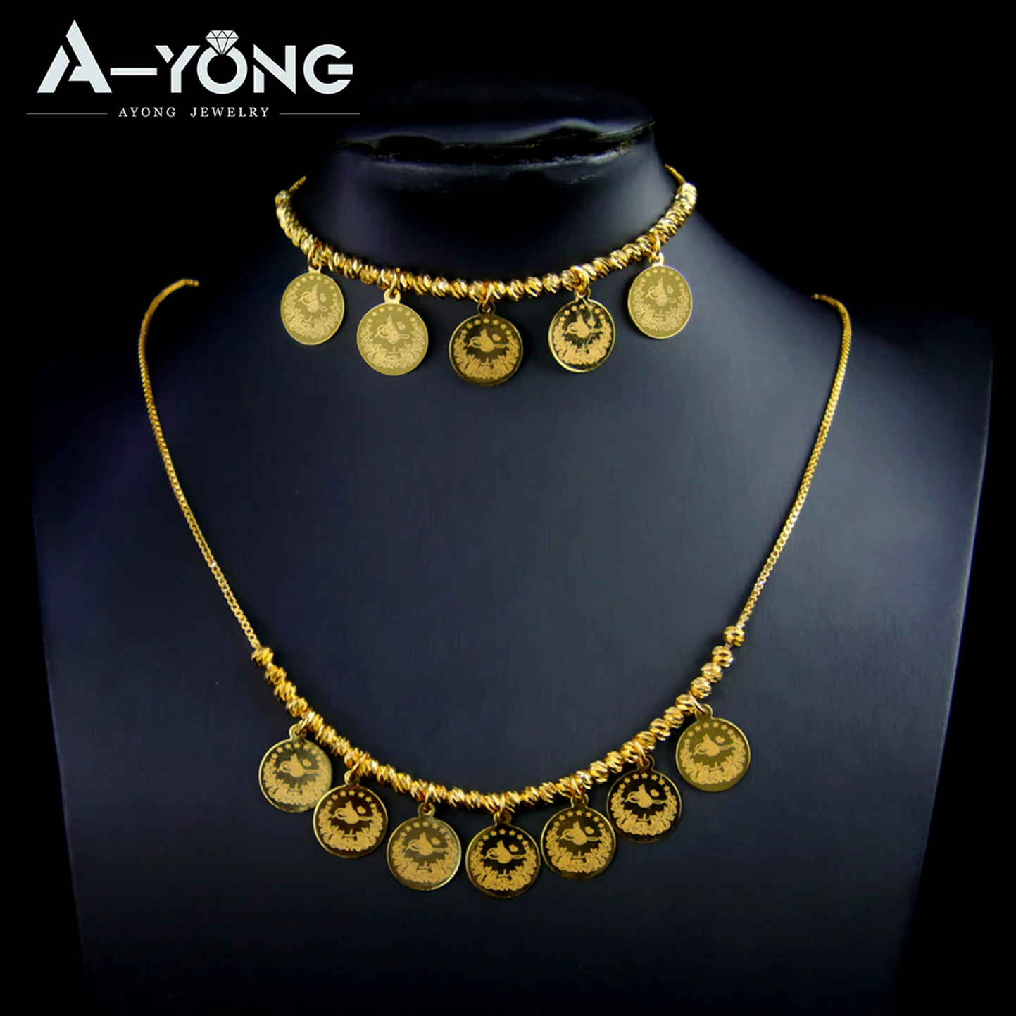 Kurdish Vintage Beads Jewelry Set 21k Gold Plated Turkish Coins Charm Neckalce Bracelet Algeria Islamic Women Wedding Jewelrys